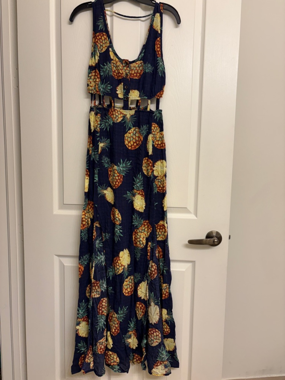 Navy Pineapple Print Cutout Maxi Dress